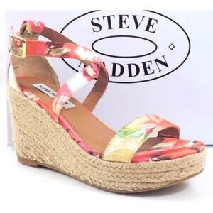 Steve Madden Montauk Espadrille Platform Wedge Sandals Floral Fabric Size 9
